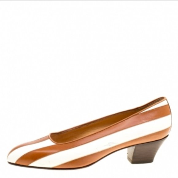 Celine stripe leather white mini block heel pumps - Picture 4 of 8